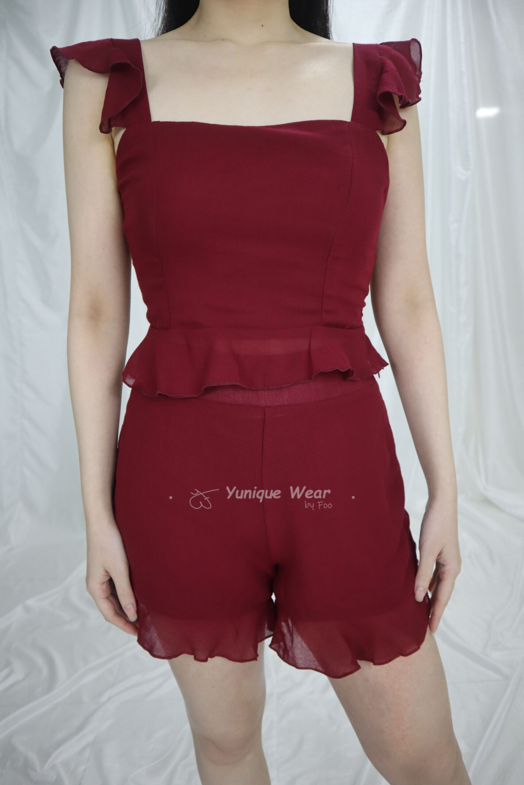 Elaine Chiffon Top & Short Set (Maroon)