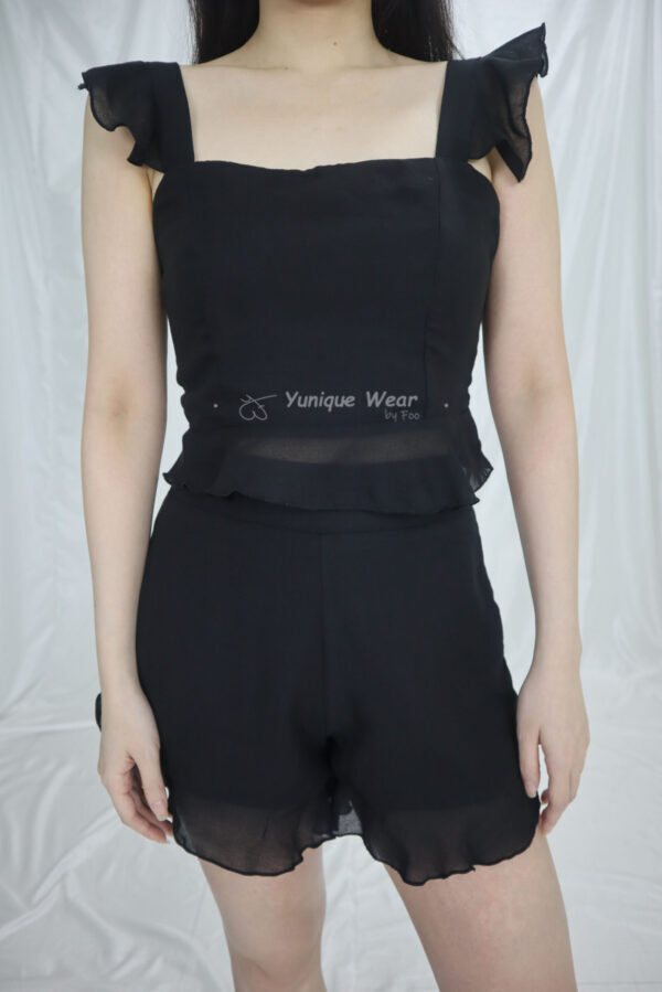 Elaine Chiffon Top & Short Set (Black)